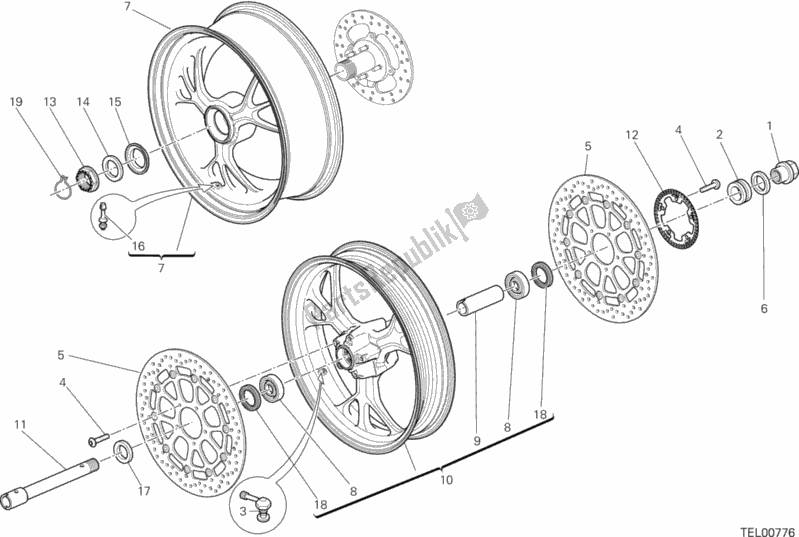 Todas as partes de Ruota Anteriore E Posteriore do Ducati Hypermotard SP USA 821 2014